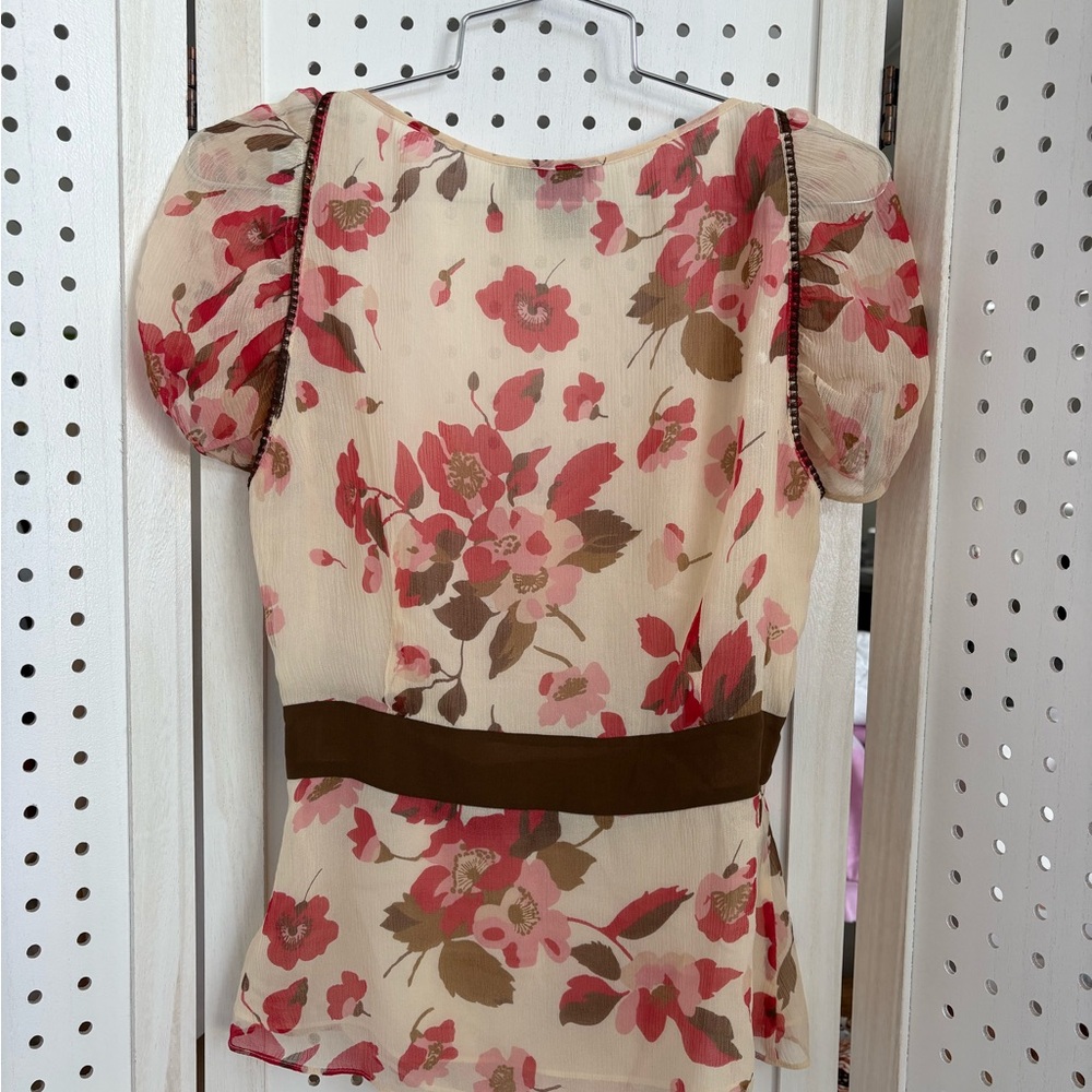 BCBGMaxAzria Floral Blouse - Cream and Pink - Picture 2 of 4